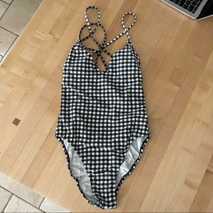 J. Crew xs 0 women gingham black swim suit one pc